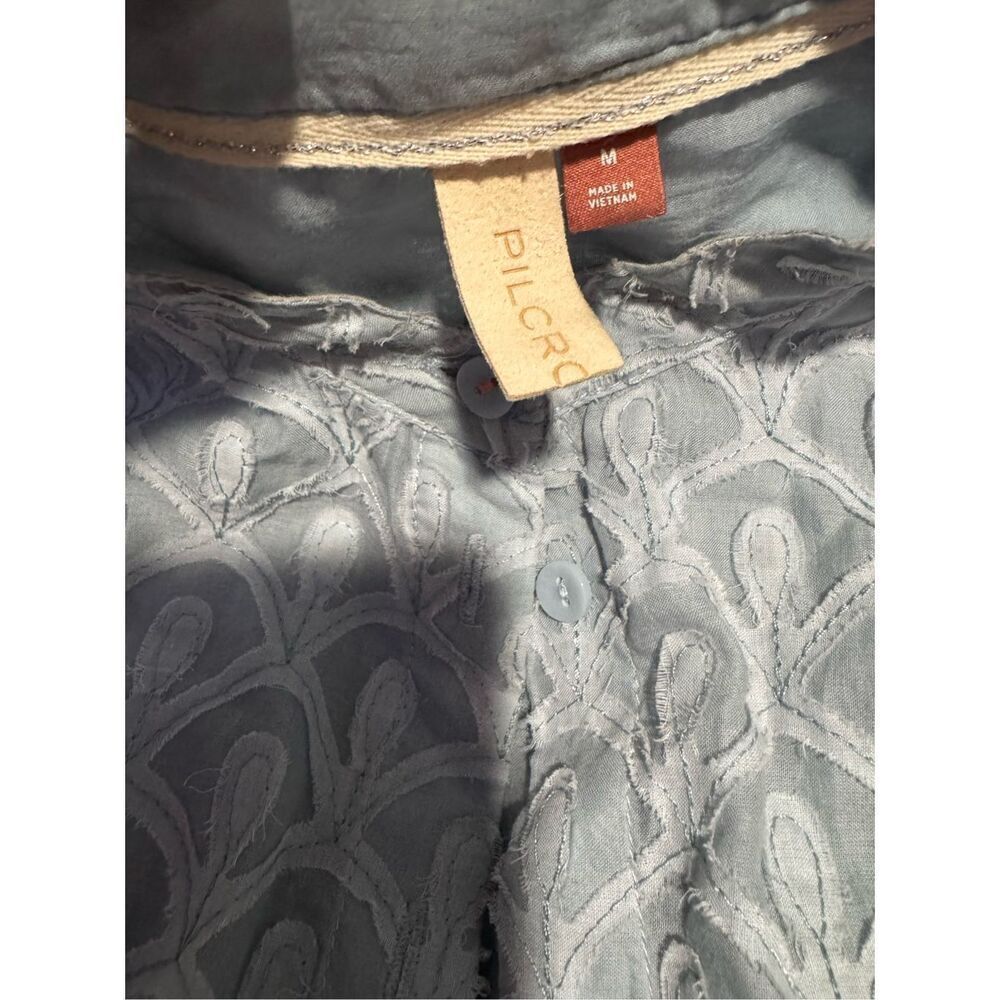 Pilcro Anthropologie light blue puff sleeve textured lace embroidered long sleev - Picture 2 of 8